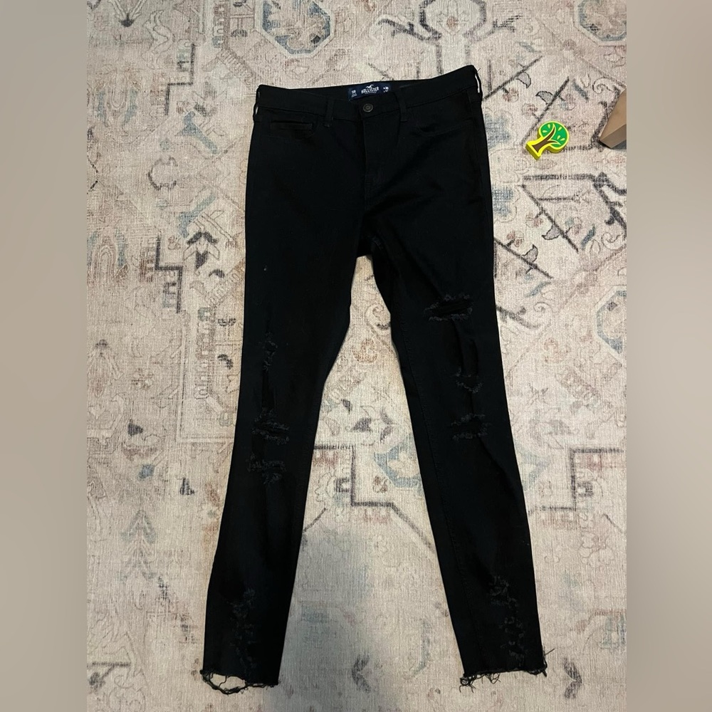 Hollister- high rise, super skinny, black distressed.